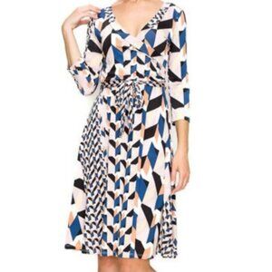Janette Fashion Blue Lavender Faux Wrap Knee Length Dress
